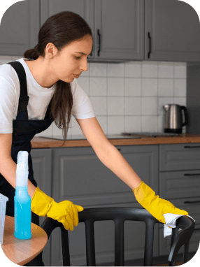 woman cleaning chair